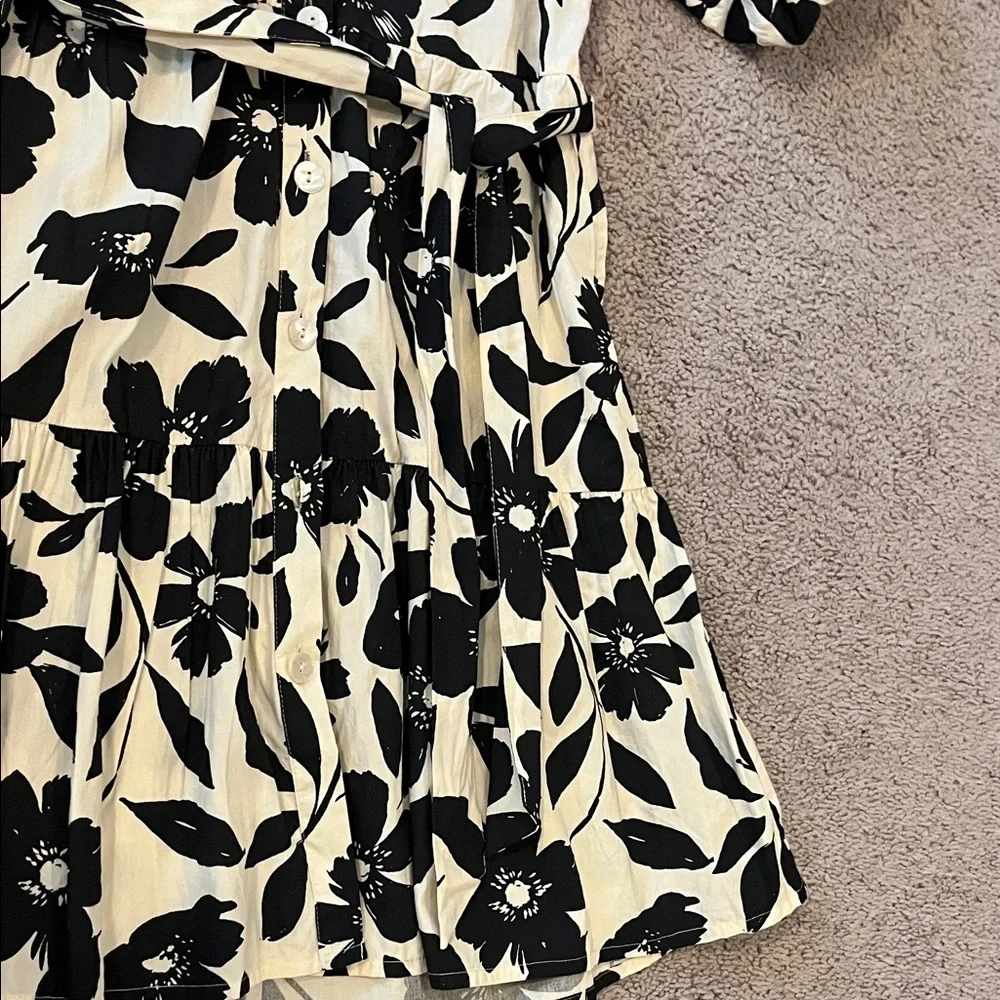 Jessica Simpson Black and Cream Floral Button-Front Tie-Waist Dress - Picture 5 of 7